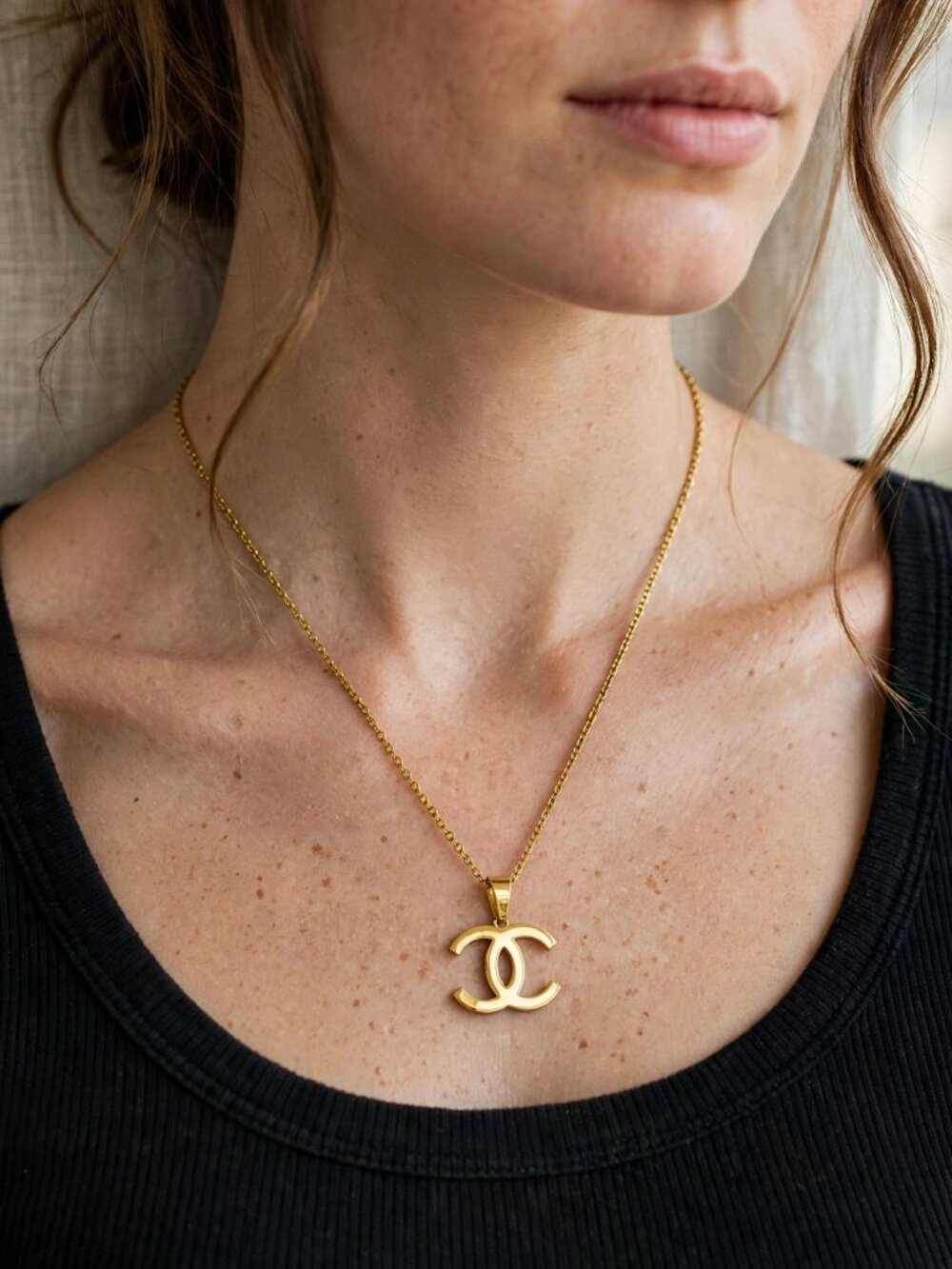 18k Gold Vintage Necklace - CC Gold Necklace - Dainty Chain - Feminine - Y2K